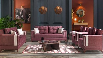 Designer Sofagarnitur 3 + 2 + 1 + 1 Sitzer Couch Polster Sitzgarnitur Set Rosa Relax