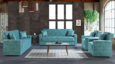 Sofagarnitur 3 + 2 + 1 + 1 Sitzer Textil Holz Sofa 3 Sitzer Modern Sessel Komplett