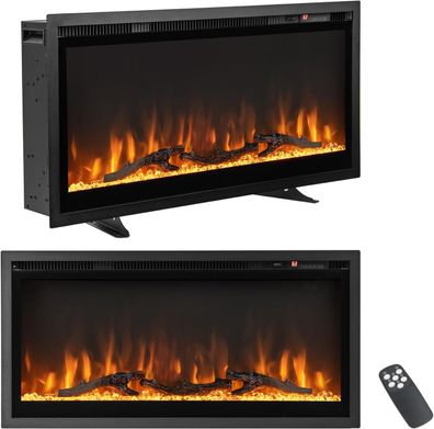 36" Elektrokamin 750W/1500W, Kaminheizung mit Touchscreen & Fernbedienung & 8H Timer