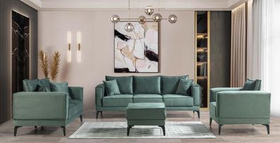 Luxus Sofagarnitur Komplett Couch Sofa Garnitur Wohnzimmer 3 + 2 + 1 Hocker