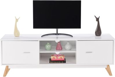 TV-Schrank, Lowboard für Fernseher bis zu 60 Zoll, Fernsehschrank mit 2 Türen, Weiß