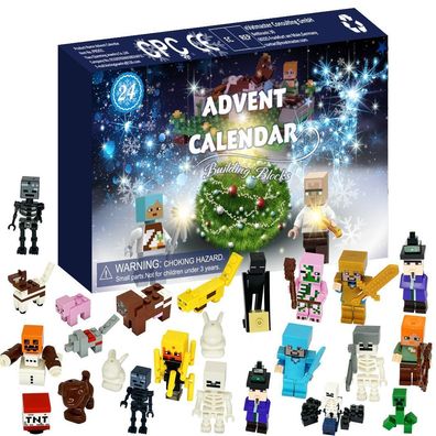 Weihnachts-Adventskalender, Minecraft-Steinfigur, 24-Tage-Countdown-Überraschungsbox