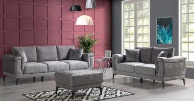 Sofagarnitur 3 + 2 Hocker Sitzer Textil Modern Komplett Sessel Sofa Couchen
