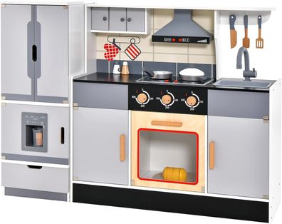 Kinderküche mit trennbaren Kühlschrank, Spielküche aus Holz mit Lichter, Musik, Sound