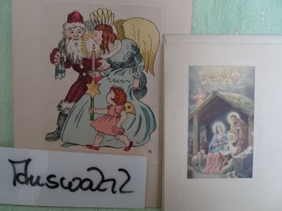 sehr alte Karten Weihnachtsmann signiert RB / Krippe