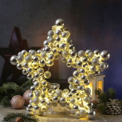 LED Weihnachtsstern Leuchtstern mit Christbaumkugeln beleuchtet D: 40cm Timer