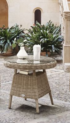 Destiny Kaffeetisch MALAGA Ø 60x55 cm, Polyrattan, natur meliert