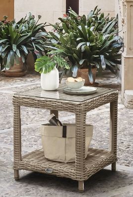 Destiny Beistelltisch MERANO 46x46x50 cm, Polyrattan, natur meliert