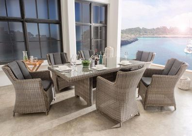 Destiny Sitzgruppe LUNA 6 Sessel + Tisch 200x100cm, Polyrattan, vintage grau