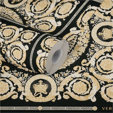 Versace Home Barock Tapete Schwarz 370553 Luxus Vlies Designertapete Design