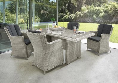 Destiny Sitzgruppe LUNA 4 Sessel + Tisch 165x90x75cm, Polyrattan, vintage weiß