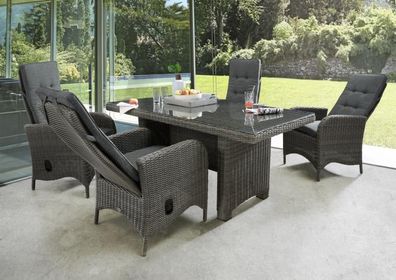 Destiny Sitzgruppe PALMA LUNA 4 Hochlehner + Tisch 165x90x75cm, vintage grau