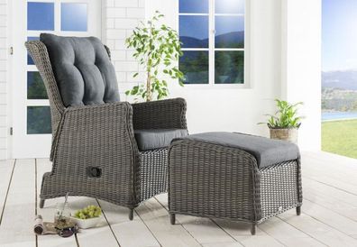 Destiny Balkonset CASA RELAX Sessel + Fußhocker, Polyrattan, vintage grau