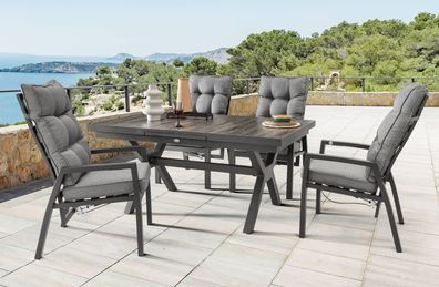 Destiny Sitzgruppe GARDA 4 Hochlehner + Tisch 160/210x100x75cm ausziehbar