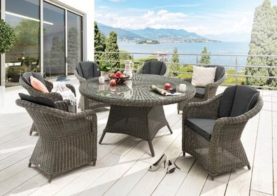 Destiny Sitzgruppe MALAGA LUNA 6 Sessel+Tisch Ø150x75cm, vintage grau