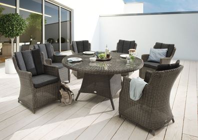 Destiny Sitzgruppe LUNA 6 Sessel + Tisch Ø150x75cm, Polyrattan, vintage grau