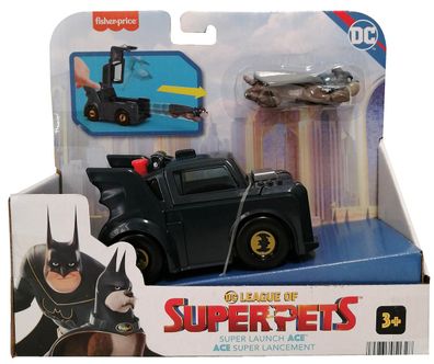 Fisher-Price HGL19 DC League of Super Pets Batmobil aufziehbar mit Abschussfunkt