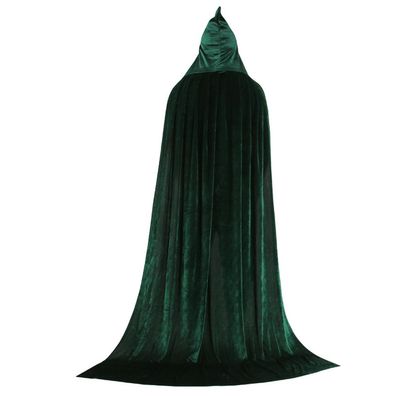 Unisex-Kostüm mit Kapuze und Umhang in voller Länge. Dunkelgrün