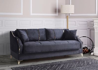 Luxus 3 Sitzer Sofa Wohnzimmer Möbel Elegant Sofa Textil Schwarz 208cm
