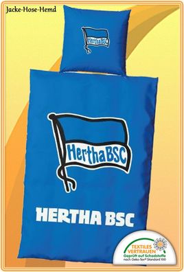 Hertha BSC Bettwäsche Logo Fahne Reißverschluss Baumwolle Blau Gr. 135x200cm NEU