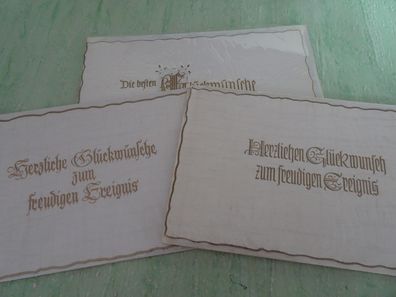 3 alte Grußkarten zum freudigen Ereignis Geburt Taufe gold geprägt Goldrand EDEL