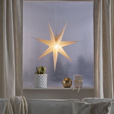Papierstern Leuchtstern Weihnachtsstern Faltstern hängend 78cm m. Kabel weiß