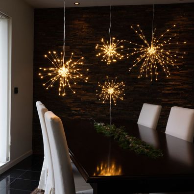3D LED Stern Feuerwerk Hängestern Weihnachtsstern 45cm 200 LED für Innen silber