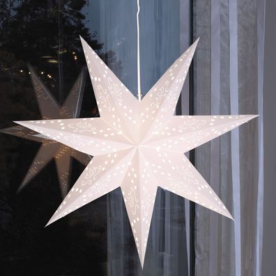 Papierstern Romantik Leucht Weihnachtsstern Faltstern hängend 54cm Kabel weiß