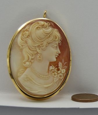 Gemme Kamee Camee Anhänger Kette Brosche Nadel groß 750 Gold