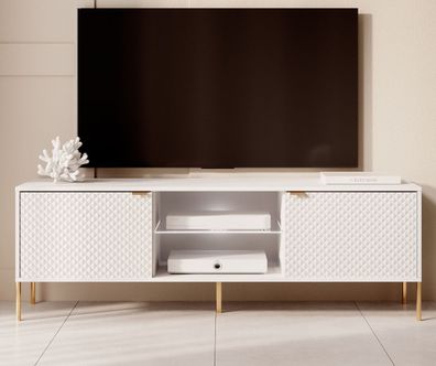 TV-Lowboard "Rubin" in weiß Glanz mit 3-D Struktur TV Unterteil mit Soft-Close und L