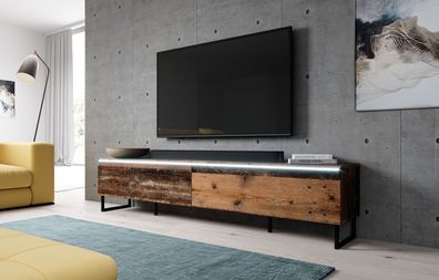 Furnix TV-Kommode Bargo180 cm mit LED-Beleuchtung TV-Schrank Metallfüße old wood