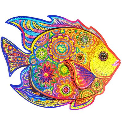 Unidragon Holzpuzzle Tier – Leuchtender Fisch – 331 Teile – King Size 40x31 cm