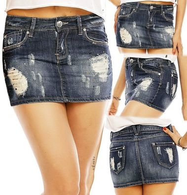 SeXy Miss Damen Hüft Jeans Mini Rock Girly Strass XS 32 S 34 M 36 L 38 XL 40 NEU