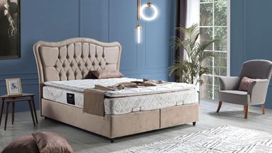Bett Design Betten Luxus Polster Schlafzimmer Möbel Modern Beige 160x200