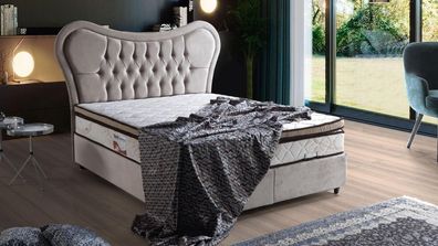 Bett Design Betten Luxus Beige Polster Schlafzimmer Möbel Chesterfield 160x200