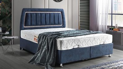 Bett Design Betten Luxus Bettkasten Polster Schlafzimmer Möbel Modern Blau