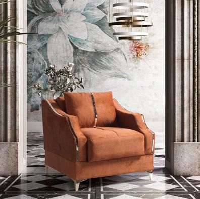 Design Sitzer Luxus Sessel Relax Textil mit Edelstahl Lounge Club Einsitzer