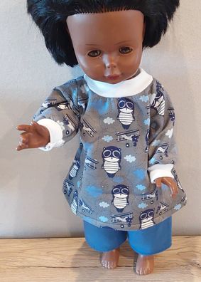 Bunter Pullover mit Eulen und Hose für Puppen in der Gr 45-50 cm