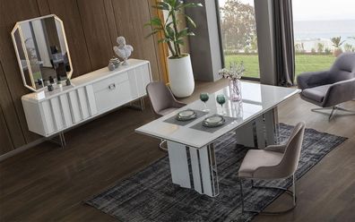 Luxus Esszimmer Set Esstisch + 6x Stühle + Sideboard mit Spiegel Modern Komplett