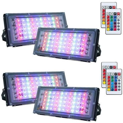 4er-Pack Dimmbares RGB-LED-Flutlicht für den Außenbereich, IP66 wasserdicht mit Fernb