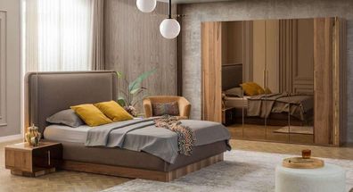 Luxus Schlafzimmer Set Bett + 2x Nachttische + Schrank Holz Komplettes Modern Neu