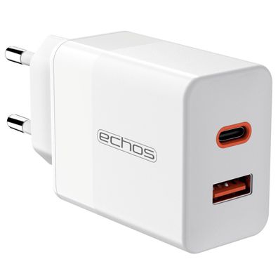 Echos 33W Dualport USB-C + USB-A Schnellladegerät | QC3.0, PD und PPS | Sehr breit...