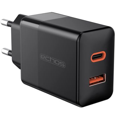 Echos 33W Dualport USB-C + USB-A Schnellladegerät | QC3.0, PD und PPS | Sehr breit...