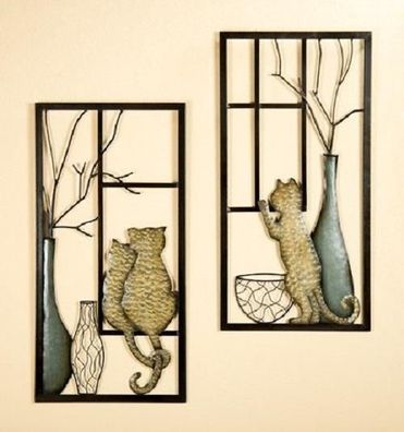 Gilde Wandrelief mit Vase und Katze 2 tlg. beige, braun, grau Breite 40,0 cm Höhe ...