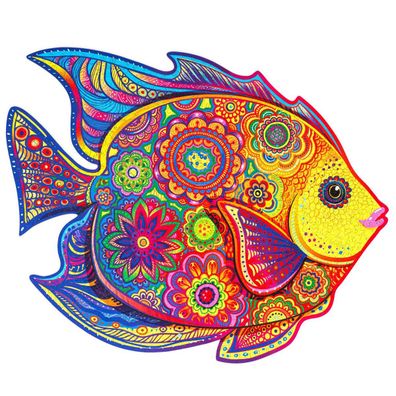 Unidragon Holzpuzzle Tier – Leuchtender Fisch – 700 Teile – Royal Größe 57x45 cm
