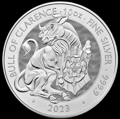 10 Unzen Silbermünze Tudor Beasts Bull 2023 in Kapsel