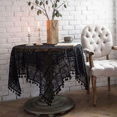 Spitze handgemachte Vintage Tischdecke Küchentischdecken für Party schwarz