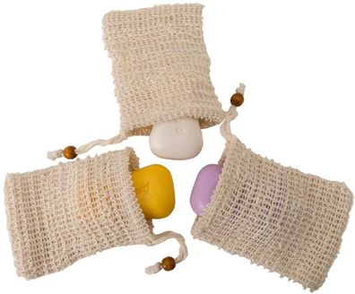 3 Stück Seifen-Peelingbeutel aus Baumwolle und Leinen, Mundseife mit Perlen
