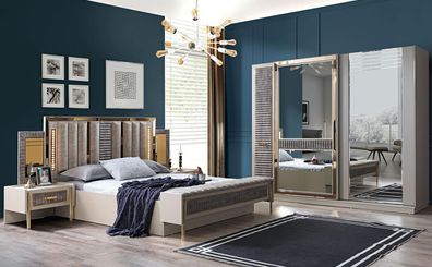 Luxus Bett Nachttisch Kleiderschrank 4tlg Schlafzimmer Set Modern Neu