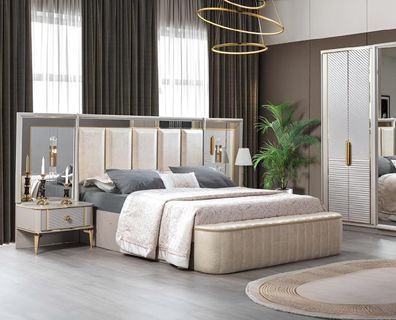 Schlafzimmer Set Luxus Komplettes Bett 2x Nachttisch Modern 3tlg Neu